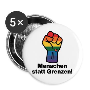 MENSCHEN STATT GRENZEN. BOTSCHAFT GEGEN RECHTS - Buttons groß 56 mm (5er Pack) - Weiß - Vorne