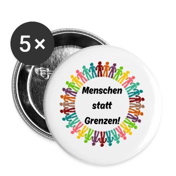 MENSCHEN STATT GRENZEN. BOTSCHAFT GEGEN RECHTS - Buttons groß 56 mm (5er Pack) - Weiß - Vorne