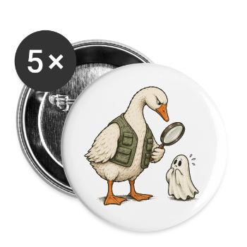 Gäns-Detektiv und Geister-Rätsel - Buttons groß 56 mm (5er Pack) - Weiß - Vorne