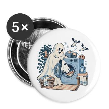 Geisterhafter Waschtag - Buttons groß 56 mm (5er Pack) - Weiß - Vorne