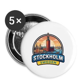 Stockholm, Schweden Reiseabzeichen Gamla Stan Geschenk - Buttons groß 56 mm (5er Pack) - Weiß - Vorne