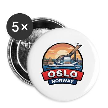 Oslo Norwegen Reiseabzeichen Opernhaus Fjord Geschenk - Buttons groß 56 mm (5er Pack) - Weiß - Vorne