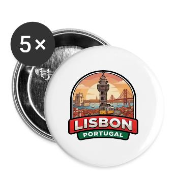 Lissabon Portugal Reiseabzeichen Belem Turm Geschenk - Buttons groß 56 mm (5er Pack) - Weiß - Vorne