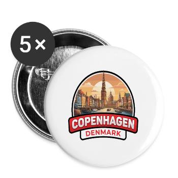 Kopenhagen, Dänemark Reiseabzeichen Nyhavn Kanal Geschenk - Buttons groß 56 mm (5er Pack) - Weiß - Vorne