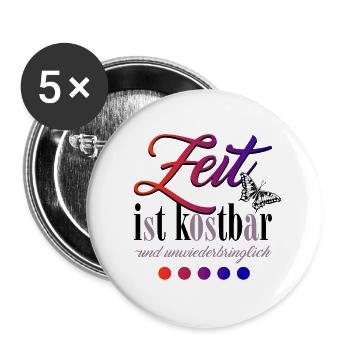 Zeit ist kostbar - Buttons groß 56 mm (5er Pack) - Weiß - Vorne