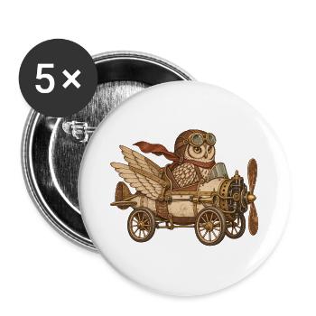 Steampunk Eulenflugmaschine - Buttons groß 56 mm (5er Pack) - Weiß - Vorne