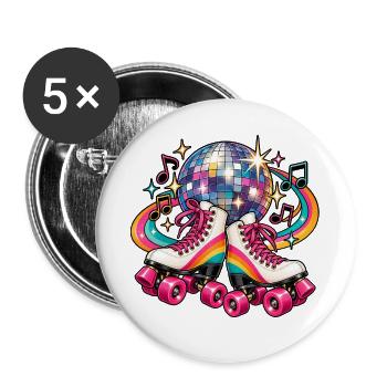 Disco Roller Neon Regenbogen - Buttons groß 56 mm (5er Pack) - Weiß - Vorne