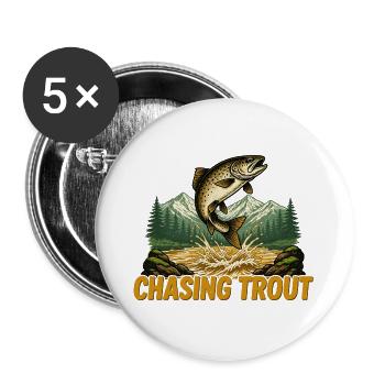 Forellenjagd – Vintage Fliegenfischen im Bergfluss - Buttons groß 56 mm (5er Pack) - Weiß - Vorne