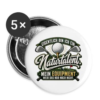 Golf Naturtalent – Lustiger Golfer Spruch - Buttons groß 56 mm (5er Pack) - Weiß - Vorne