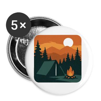 Lagerfeuermodus. – Scenic Poster Stil mit Zelt. - Buttons groß 56 mm (5er Pack) - Weiß - Vorne