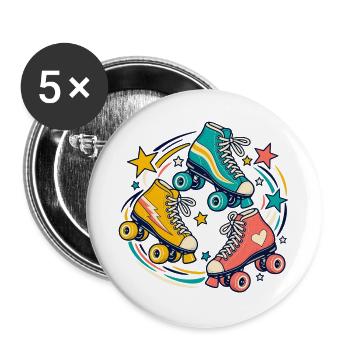 Rollschuhrunde – Gemeinsam in Bewegung - Buttons groß 56 mm (5er Pack) - Weiß - Vorne