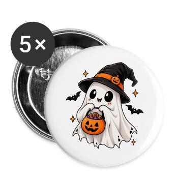 Kürbisgeist im Hexenhut - Buttons groß 56 mm (5er Pack) - Weiß - Vorne