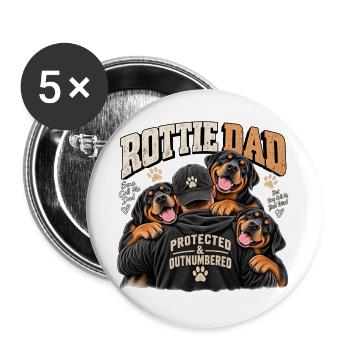 Rottie Dad: Geschützt und in der Unterzahl - Buttons groß 56 mm (5er Pack) - Weiß - Vorne