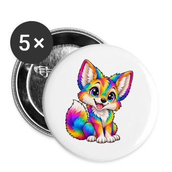 Kawaii Multicolor Coyote - Buttons groß 56 mm (5er Pack) - Weiß - Vorne