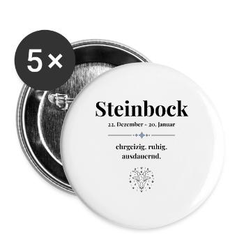 Steinbock Sternzeichen – ehrgeizig & ruhig - Buttons groß 56 mm (5er Pack) - Weiß - Vorne