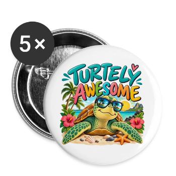 Turtely Awesome Beach Turtle - Buttons groß 56 mm (5er Pack) - Weiß - Vorne