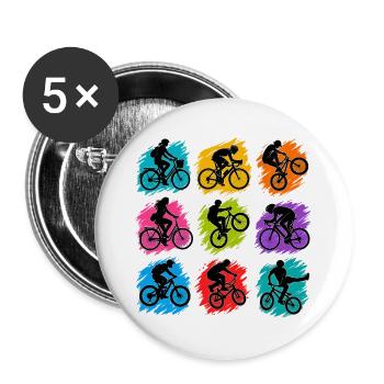 Bunte Radfahrer in abstrakten Splittern - Buttons groß 56 mm (5er Pack) - Weiß - Vorne