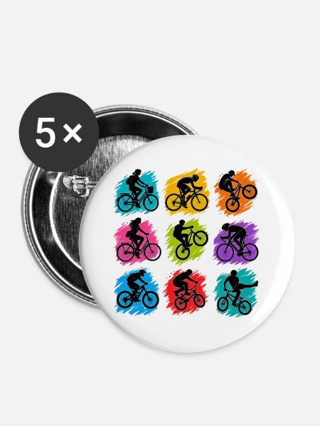 Bunte Radfahrer in abstrakten Splittern - Buttons groß 56 mm (5er Pack) - Weiß