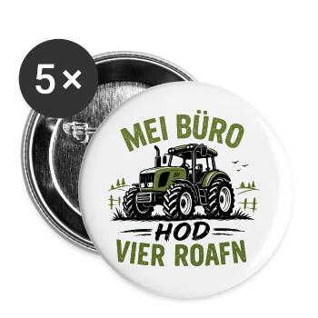 mei Büro hod vier Roafn - mein Büro hat 4 Reifen - Buttons groß 56 mm (5er Pack) - Weiß - Vorne