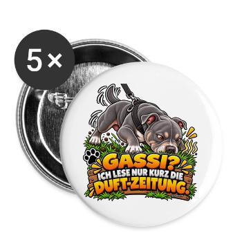 Gassi mit Schnüffelpause - Buttons groß 56 mm (5er Pack) - Weiß - Vorne