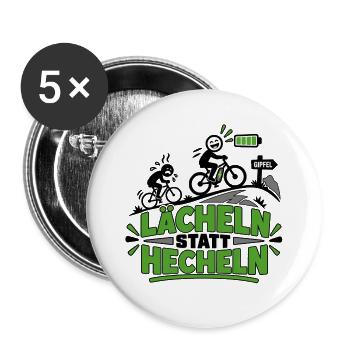 E-Bike – Lächeln statt Hecheln - Buttons groß 56 mm (5er Pack) - Weiß - Vorne