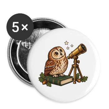 Eule mit Teleskop - Buttons groß 56 mm (5er Pack) - Weiß - Vorne