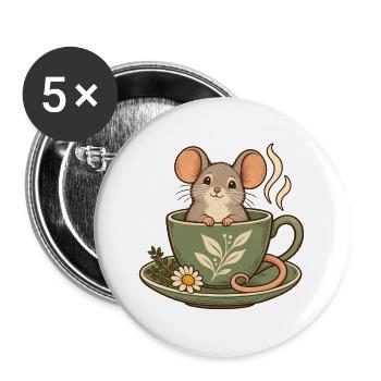 Maus in der Teetasse - Buttons groß 56 mm (5er Pack) - Weiß - Vorne