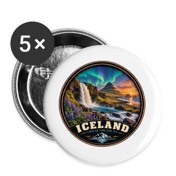 Insel Aurora Geysir Nordlicht Europa Urlaub - Buttons groß 56 mm (5er Pack) - Weiß - Vorne