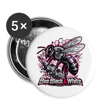 Biene Neon Schwarz-Weiß Tech - Buttons groß 56 mm (5er Pack) - Weiß - Vorne