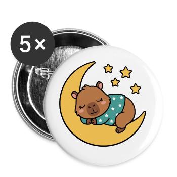 Niedliche Capybara-Schlaf-auf-Mond-Traum-Ästhetik - Buttons groß 56 mm (5er Pack) - Weiß - Vorne
