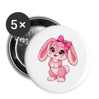 Kawaii-Pinkkiefer mit großem Bogen - Buttons groß 56 mm (5er Pack) - Weiß - Vorne