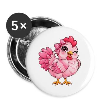Kawaii Pink Hen - Buttons groß 56 mm (5er Pack) - Weiß - Vorne