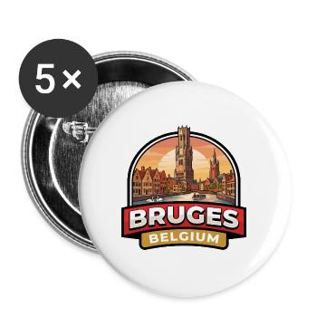 Brügge Belgien Reiseabzeichen Glockenturm Kanäle Geschenk - Buttons groß 56 mm (5er Pack) - Weiß - Vorne