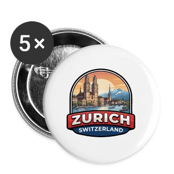 Zürich Schweiz Reiseabzeichen Alps Lake Geschenk - Buttons groß 56 mm (5er Pack) - Weiß - Vorne