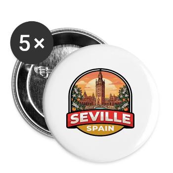 Sevilla, Spanien Reiseabzeichen Plaza de España Geschenk - Buttons groß 56 mm (5er Pack) - Weiß - Vorne