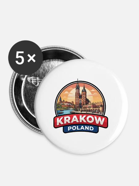 Krakau Polen Reiseabzeichen Wawel-Schlossgeschenk - Buttons groß 56 mm (5er Pack) - Weiß