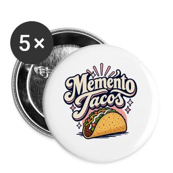 Memento Tacos Retro-Logo - Buttons groß 56 mm (5er Pack) - Weiß - Vorne
