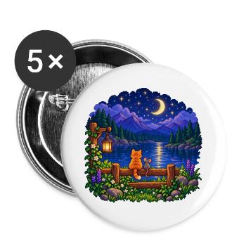 Mondnacht am See: Katze & Maus - Buttons groß 56 mm (5er Pack) - Weiß - Vorne