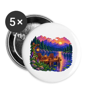 Waldsee Abend Dock - Buttons groß 56 mm (5er Pack) - Weiß - Vorne