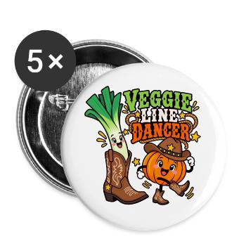 Veggie Line Dancer – Kürbis Cowboy Duo - Buttons groß 56 mm (5er Pack) - Weiß - Vorne