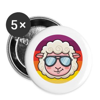 Cooles Schaf Sonnenbrille Retro Design - Buttons groß 56 mm (5er Pack) - Weiß - Vorne