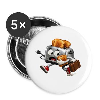 Panischer Toaster auf der Flucht mit Toast - Buttons groß 56 mm (5er Pack) - Weiß - Vorne