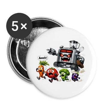 Zeichentrick-Gemüsejagdroboter - Buttons groß 56 mm (5er Pack) - Weiß - Vorne