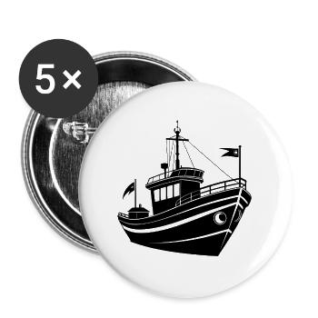 Fischerboot - Buttons groß 56 mm (5er Pack) - Weiß - Vorne
