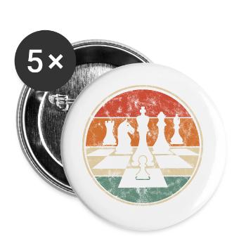 Retro Schach Für Schachspieler mit Schachfiguren - Buttons groß 56 mm (5er Pack) - Weiß - Vorne