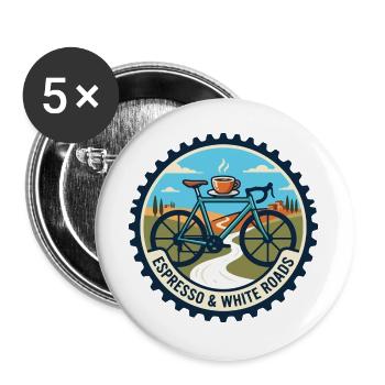 Espresso & White Roads Vintage-Radfahren - Buttons groß 56 mm (5er Pack) - Weiß - Vorne
