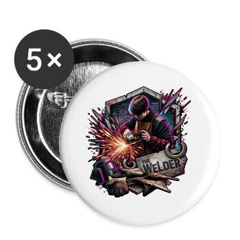 Der Schweißer Neon-Kunst - Buttons groß 56 mm (5er Pack) - Weiß - Vorne