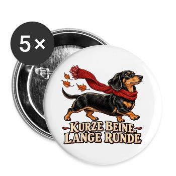 Dackel: Kurze Beine. Lange Runde - Buttons groß 56 mm (5er Pack) - Weiß - Vorne