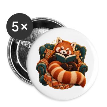 Gemütlicher roter Panda liest ein Buch - Buttons groß 56 mm (5er Pack) - Weiß - Vorne