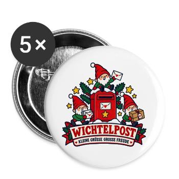 Wichtelpost – Kleine Grüße große Freude - Buttons groß 56 mm (5er Pack) - Weiß - Vorne